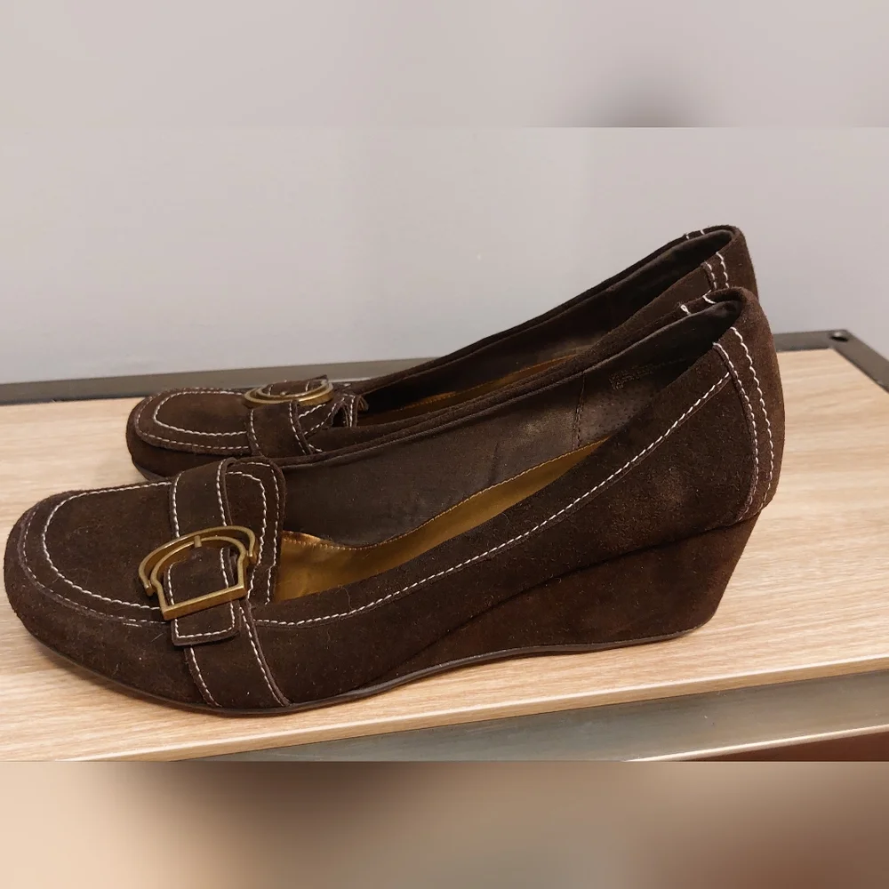 Kelly & Katie Wedge Loafers Brown Leather Officecore Preppy Shoes Basic- 11